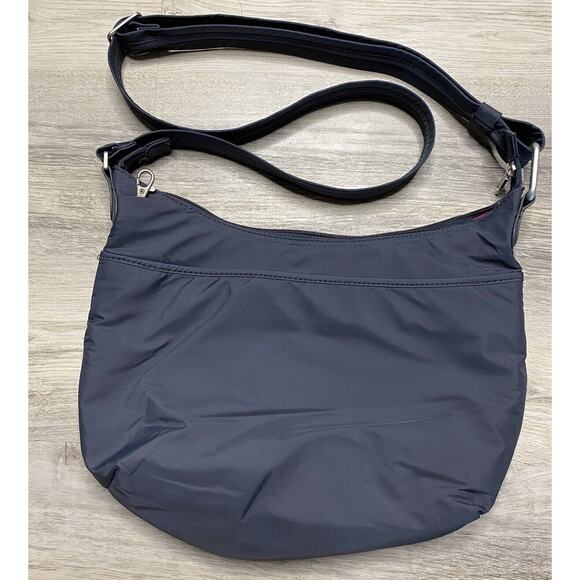 Travel On Bag RFID Purse Gray / Purple Crossbody Adjustable Strap Zip Pockets - Picture 2 of 7